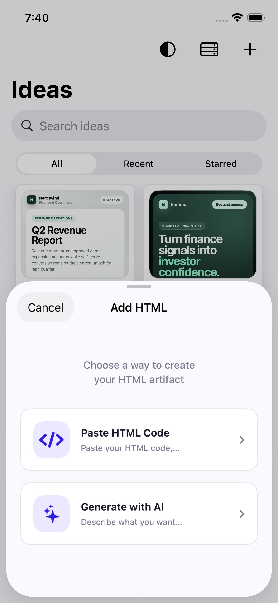 Add HTML sheet with paste and import file options